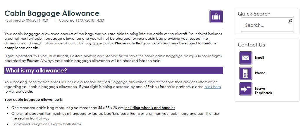 flybe baggage allowance 2018