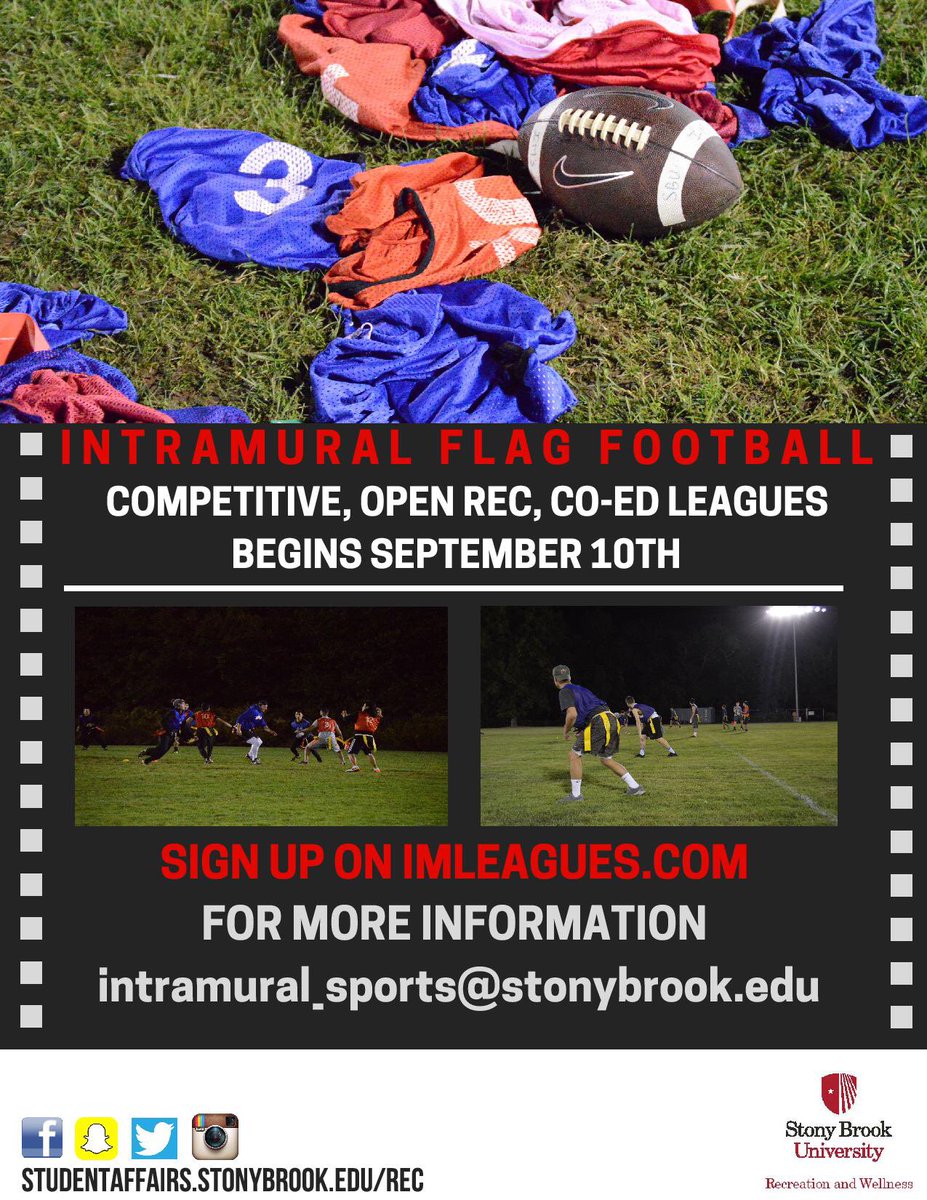 SBUCampusRec's tweet photo. Excited for the new school year?Want to do something fun? Sign up now to play flag football! https://t.co/3U3KHiczao