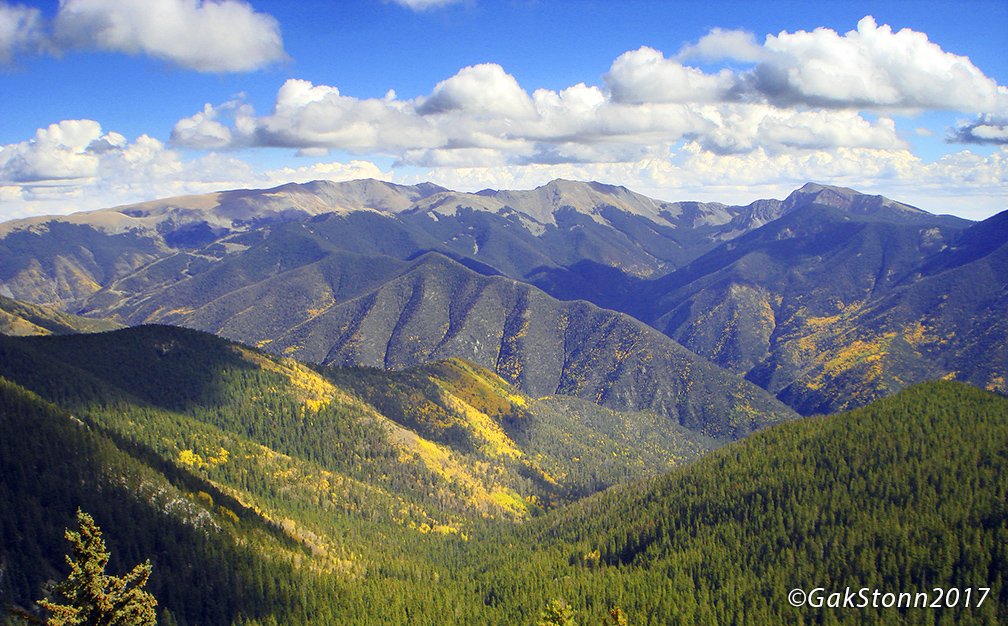 "Wheeler Peak Fall", by Gak Stonn. Fall is coming! It's still hot in August but sweet to contemplate the vibrancy of Autumn, the warm days and cool nights, the hiking up to the lake and beyond! #wheelerpeak #newmexicotrue #autumndays #summerdays #aspens #hiking #mountains #taos