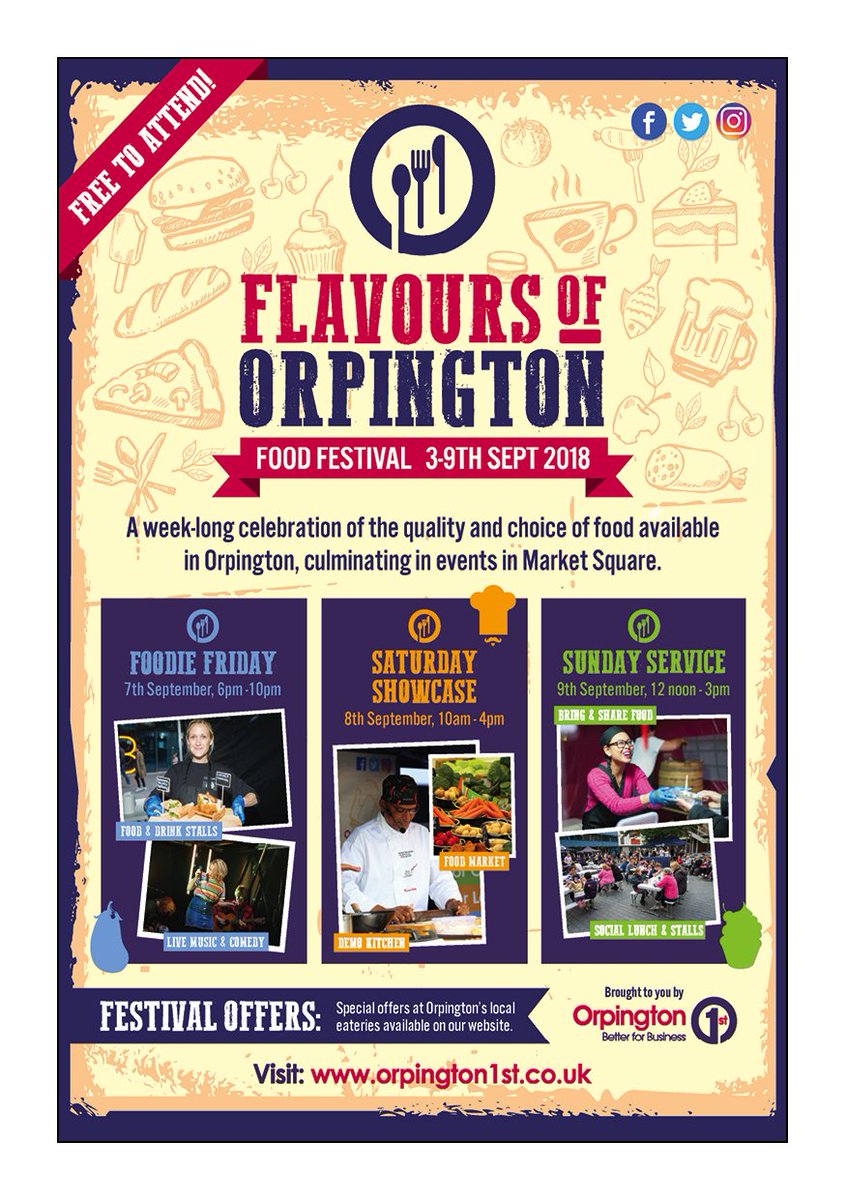 Join a week-long celebration at the Flavours of Orpington Food Festival, brought to you by @Orpington1st bit.ly/2J7ikSg
#OrpingtonConnected  <a href="/WeLoveOrpington/">WeLoveOrpington</a>