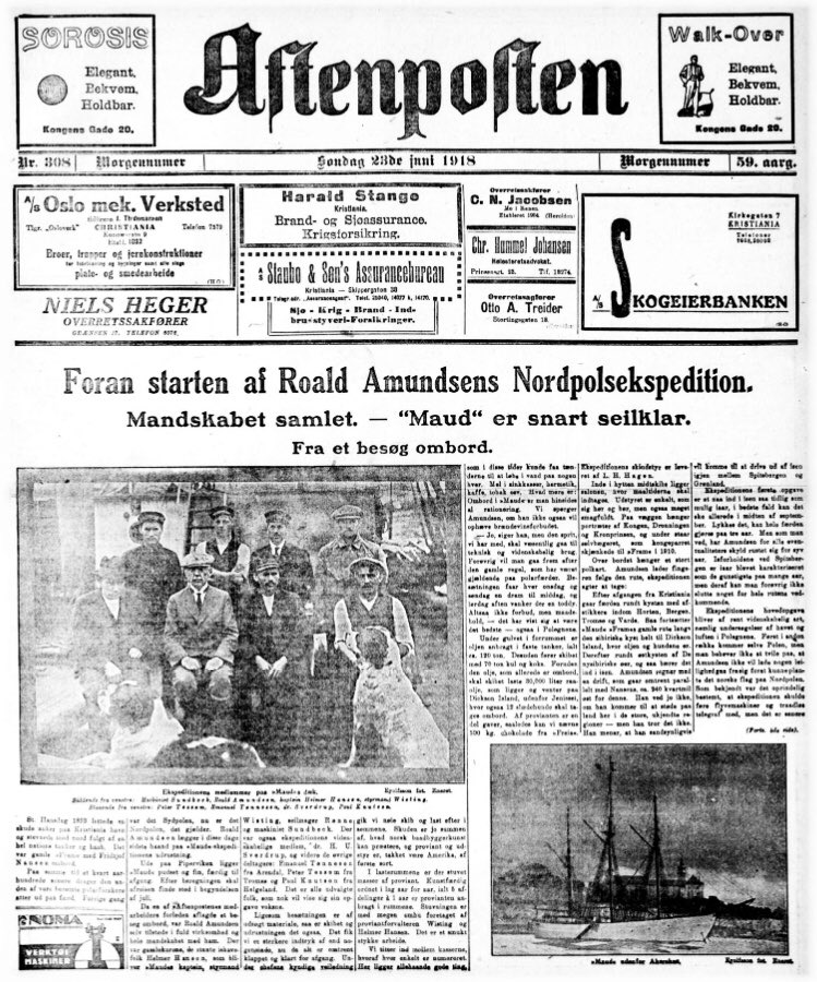 Fra @Aftenposten 23. juni 1918. Foran starten af Roald Amundsens Nordpolsekspedtion. Fra et besøg ombord. #maud #roaldamundsen