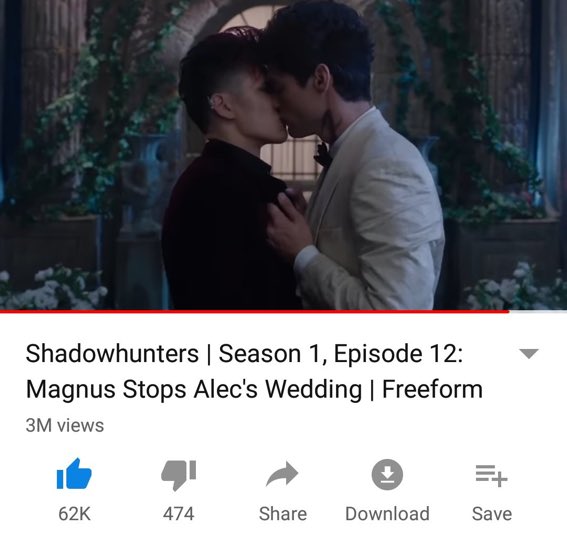 SaraAlgh0's tweet photo. OMG 😱♥️MALEC FIRST KISS OFFICIALLY MADE 3M VIEWS 😍😍🙌🏻🙌🏻♥️♥️♥️♥️ CONGRATULATIONS 😭😍♥️ #MalecForever #malecfirstkiss https://t.co/m5rznXlDdB
