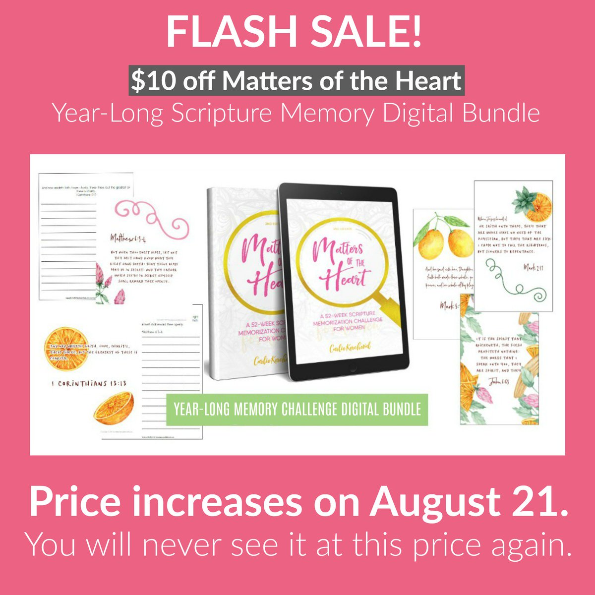 MikeAndCarlie's tweet photo. LAST CHANCE! Matters of the Heart Year-Long Scripture Memorization Digital Bundle for just $27! Price goes up permanently on August 21.
Use code: MOHFB to receive $10 off your purchase. https://t.co/OCBiWxUIqp #scripture #christianwomen #Bible #ScriptureSaturday https://t.co/zJtAWM5Ump