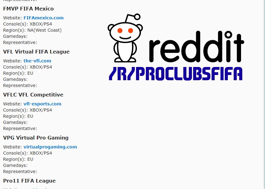 Started up a new subreddit for all Pro Clubs players. Already have a lot of different leagues starting to get involved. Have flairs for <a href="/TheVFL_/">VFL</a> @VPGesports @EGN_Gaming and adding more by the minute. Also started a list for Competitive Pro Clubs leagues, need help filling it out!