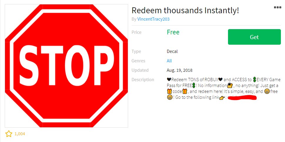 Bloxy News On Twitter Bloxynews Looks Like The Free Robux Scams Have Moved On To The Decals Page Of The Roblox Library As A Reminder Do Not Click On The Link - codes for free robux 2018 simple