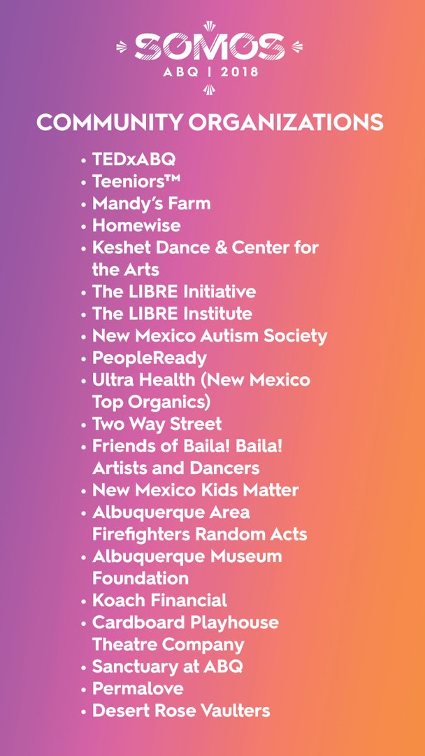 somosabq's tweet image. Who should you expect to see at #SOMOS2018? Here's all of the incredible food vendors, community organizations and vendors helping illuminate everything special about ABQ ✨  Get your tickets now at somosabq.com