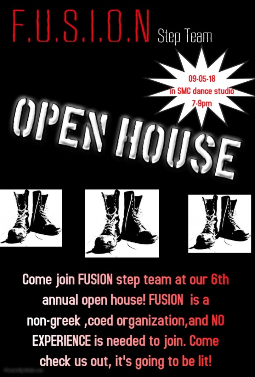 And we’re back! Everyone come on out to our open house on September 5,2018 from 7-9 in the smc dance studio. NO experience needed and we’re coed. come get lit and enjoy yourself ☺️