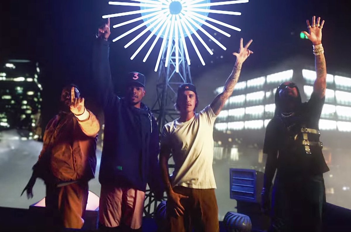 billboard's tweet photo. .@djkhaled, @justinbieber, @QuavoStuntin and @chancetherapper's "No Brainer" hits top 10 on Rhythmic Songs chart https://t.co/DP1LMVBOfz https://t.co/XAkE3QEXlR