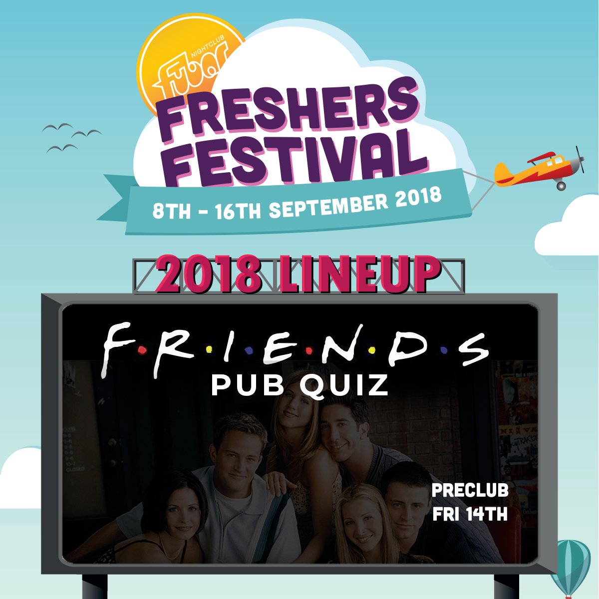 FubarStirling's tweet image. 🔔 SPECIAL ANNOUNCEMENT 🔔
#FRESHER2018 FRIENDS QUIZ! 

The One with the Freshers... Fubar will be hosting a FRIENDS (TV Show) themed pub quiz during Freshers 2018 - Friday 14th September!

Save 40% with your weeklong Freshers wristbands here! ➡️bit.ly/2vtntAr