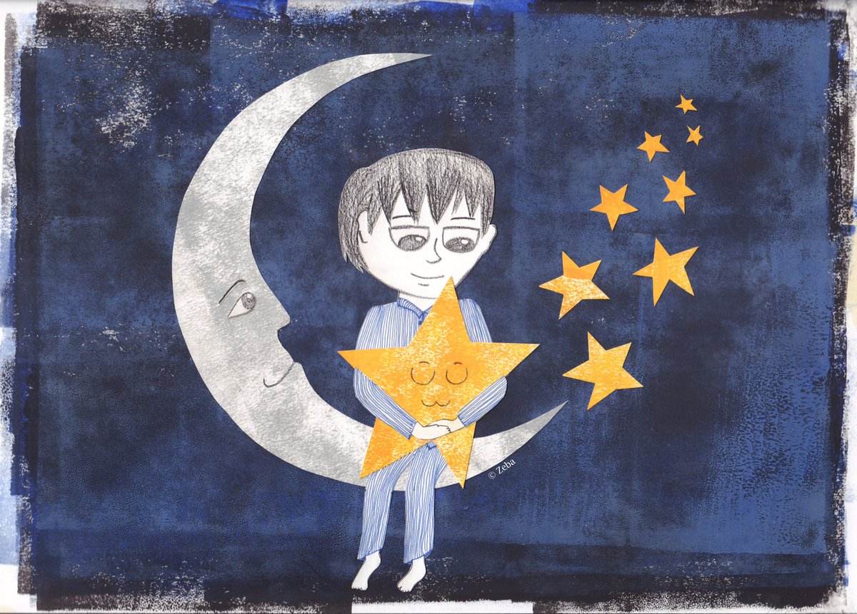 zeba_illo's tweet photo. A #colour_collective #illustration called A Boy and His Star with #basaltgrey using #collage block printing ink and pencil https://t.co/gopWteElAM