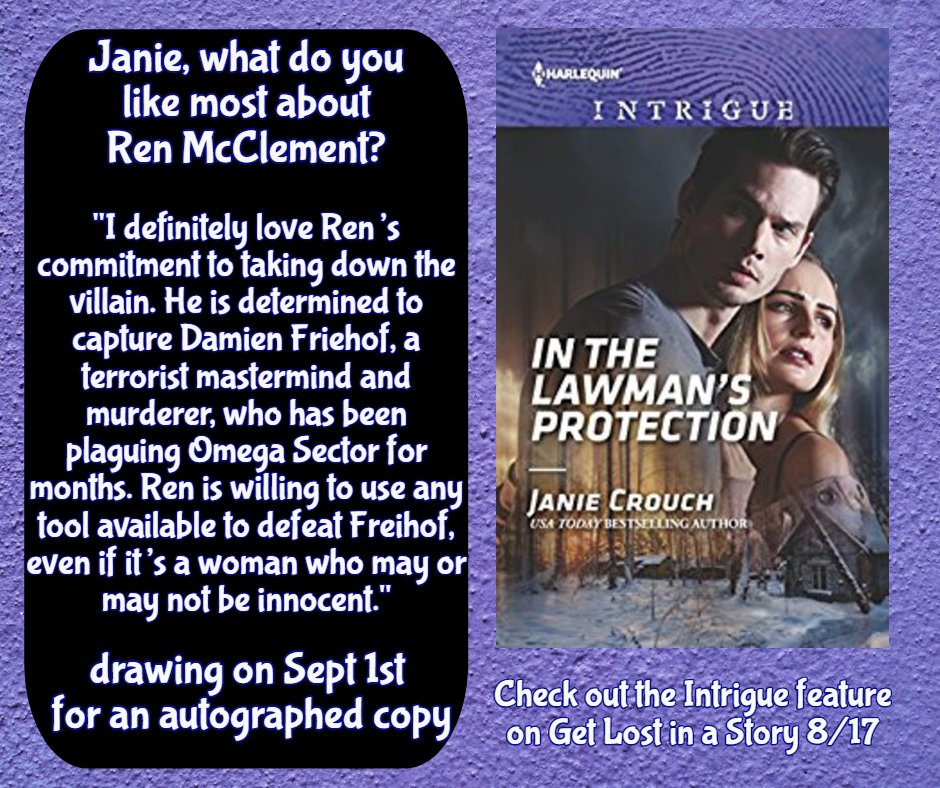 Enter the @JanieCrouch #giveaway for an autographed copy of IN THE LAWMAN'S PROTECTION  !
bit.ly/GLIAS_Intrigues 
And see all the September Intrigues: @dfossen, @ElleJamesAuthor, @professorsnell, @bjdanielsauthor & @CMyersTex 

#HarlequinIntrigue @HarlequinBooks