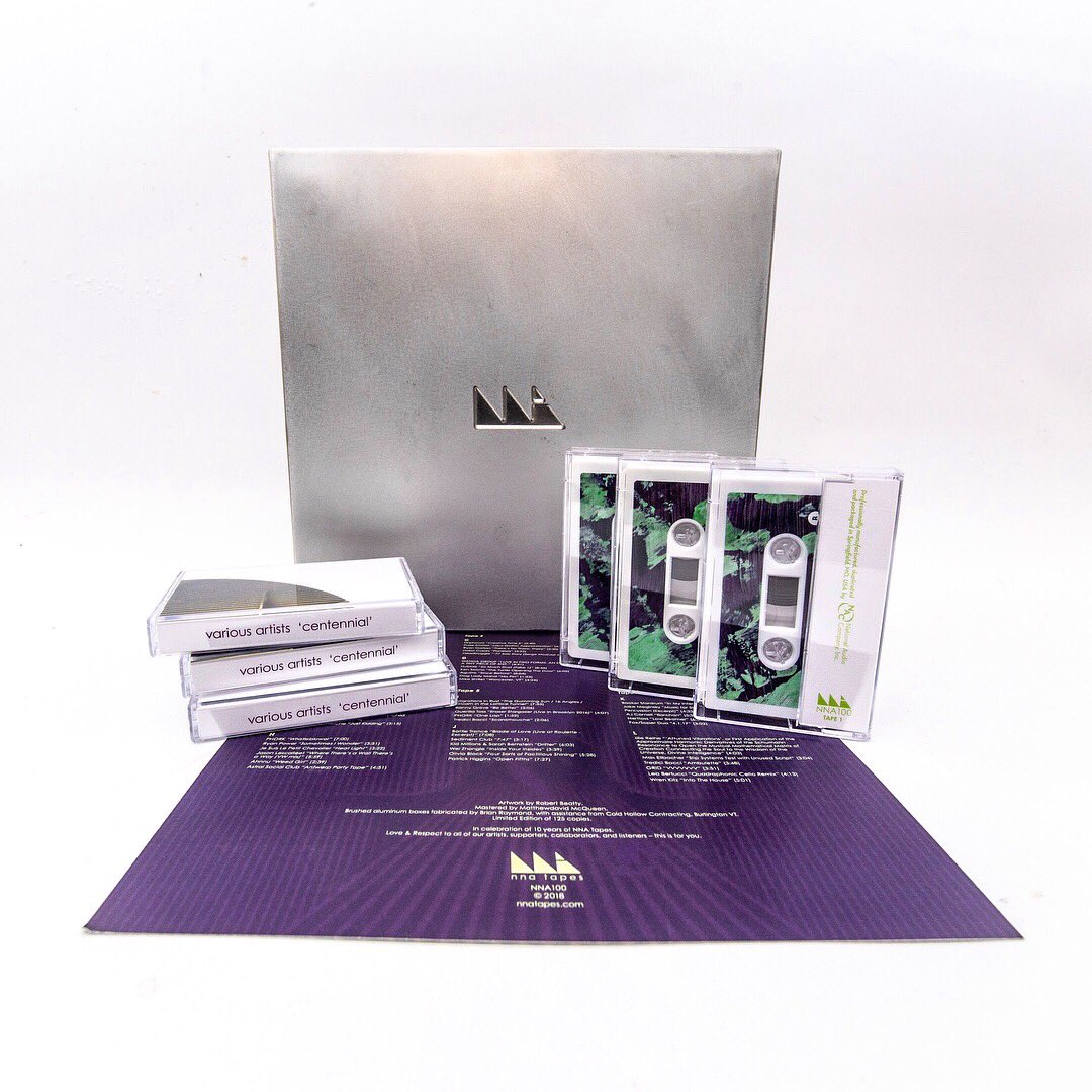 NNATapes's tweet image. OUT NOW: 
Various Artists ‘Centennial’ 6-Cassette Box Set [NNA100]. Limited edition of 125 copies. 60 NNA artists, 66 tracks, and nearly 6 hours of music spread across 6 tapes. 

Ordering, sounds, and more info:
NNA - bit.ly/2JrWQzO
Bandcamp - bit.ly/2mjnAt5
