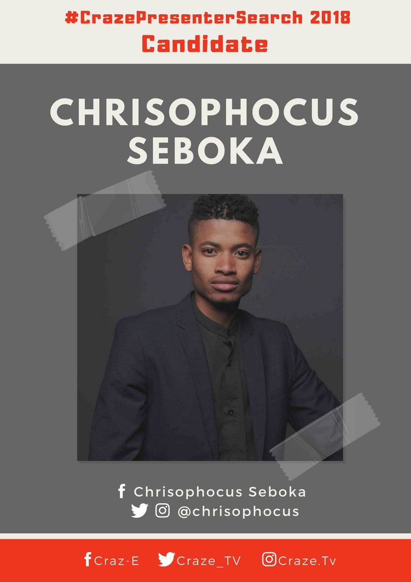 Craze_TV's tweet photo. Say Hi to @chrisophocus he is one of the #CrazePresenterSearch Top 12 candidates.

Your likes, comments and shares may influence our decision. https://t.co/Qa8RayEQ3l