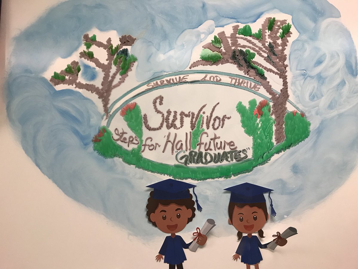 commoncentsinTx's tweet photo. @AldineISD This is a whiteboard mural created by a @Aldine_HCE staff member that captures Hall’s theme for the year: “Survivor: Whatever it takes” #Allin4Aldine https://t.co/MNL2OBYK80