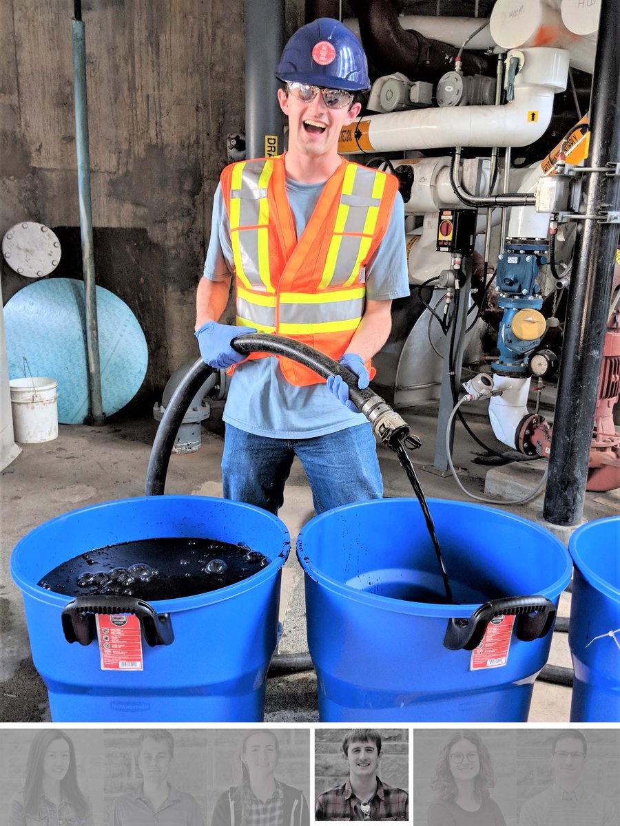 LatulippeLab's tweet photo. "Happiness is a fresh bucket of wastewater." Noel Devaere (ChemEng &amp; Mgmt V) works with Kurt/Marié to develop new engineered geotextiles. As seen here at the @cityofhamilton Woodward WWTP, these materials can be used to dewater various waste products. @Mac_ChemEng @McMasterEng https://t.co/jh2FxtJHXg