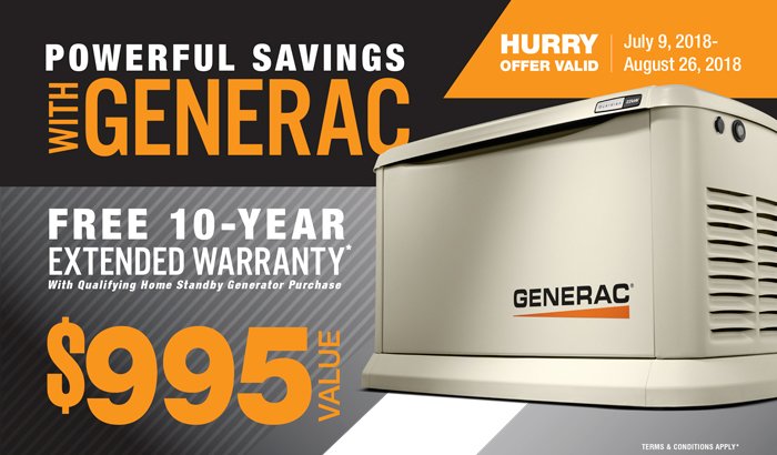 Don't miss out on this great deal! FREE 10 Year Extended Warranty with purchase of select #GeneracGenerators. Offer expires Aug. 26th!! Visit: TeamAce.com for details. #Generac #Deals