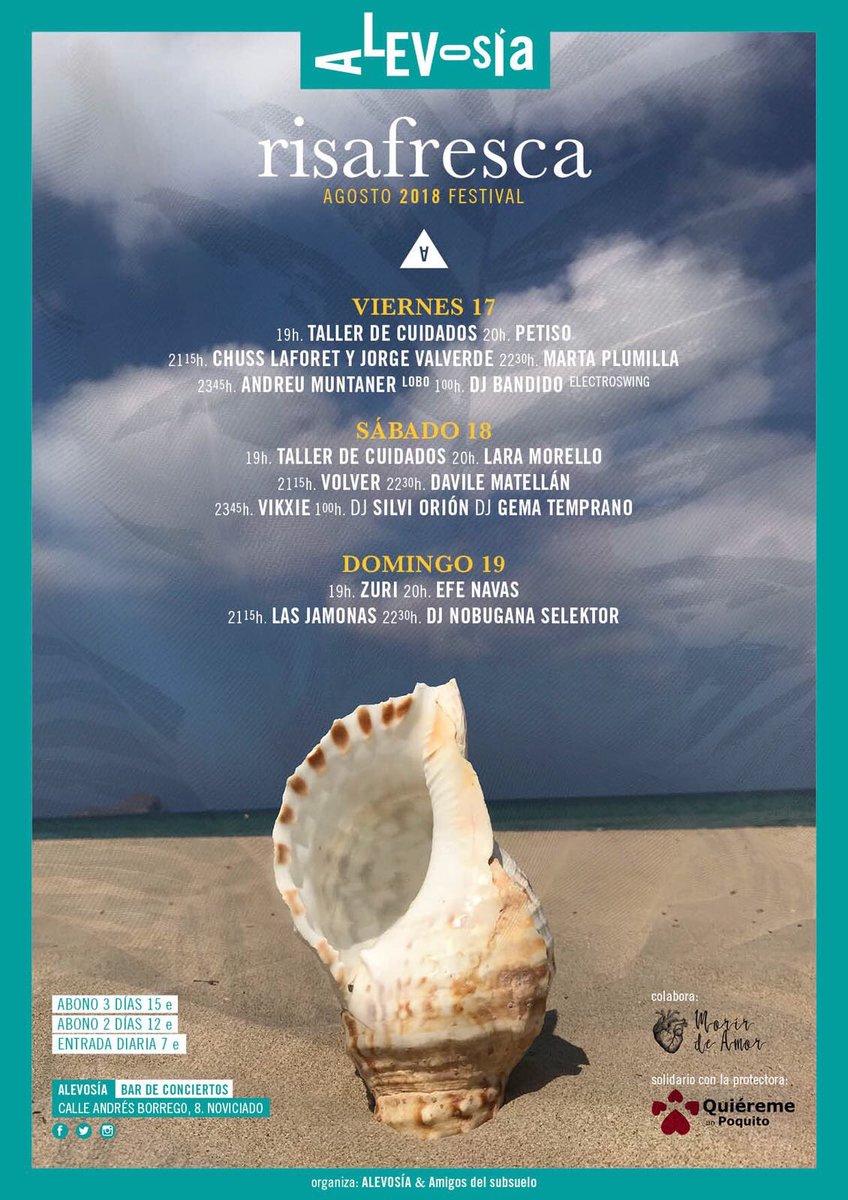 ElislotedeCaro's tweet photo. 🌴Hoy comienza #RisaFresca en @Alevosiamad 
Un festival en el que todo lo destinado será para la protectora “Quiéreme un poquito” así que ya sabéis...
(¡¡No os lo perdáis!!) https://t.co/TrJRWTxGOj