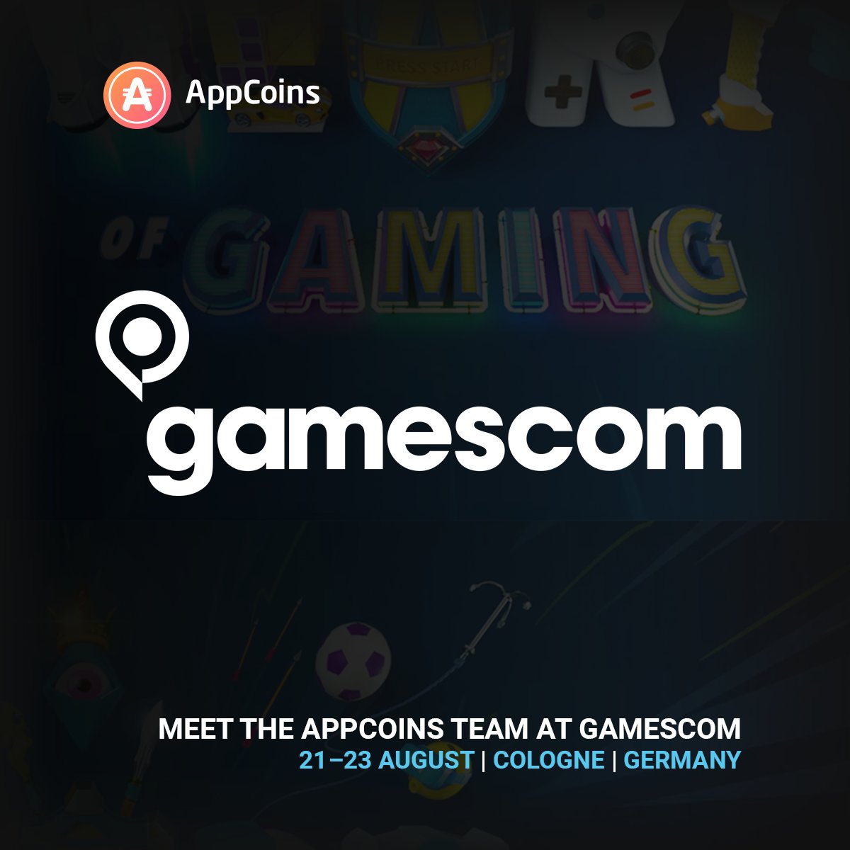 AptoideWallet's tweet photo. The AppCoins team will be at @gamescomย ! ๐ฎ Make sure to look us up at hall 2.2, meeting room # A60/B69, to find out why you should adopt the #AppCoinsProtocol! ๐๐ฅ
#Gamescom2018 https://t.co/ZWFB5GrAZo