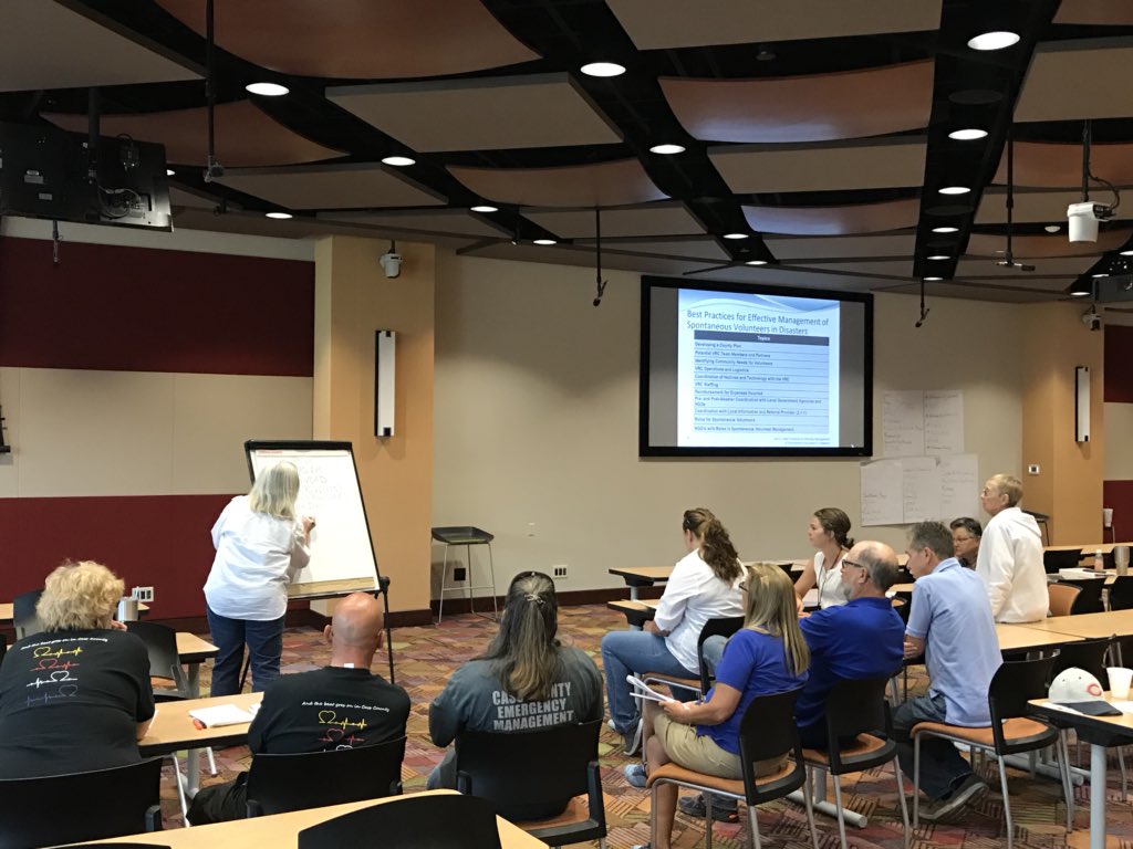 NE_CCP's tweet photo. Small groups discussing best practices for managing spontaneous volunteers in a disaster. #NECitCorps18 https://t.co/UyMmSIilEJ