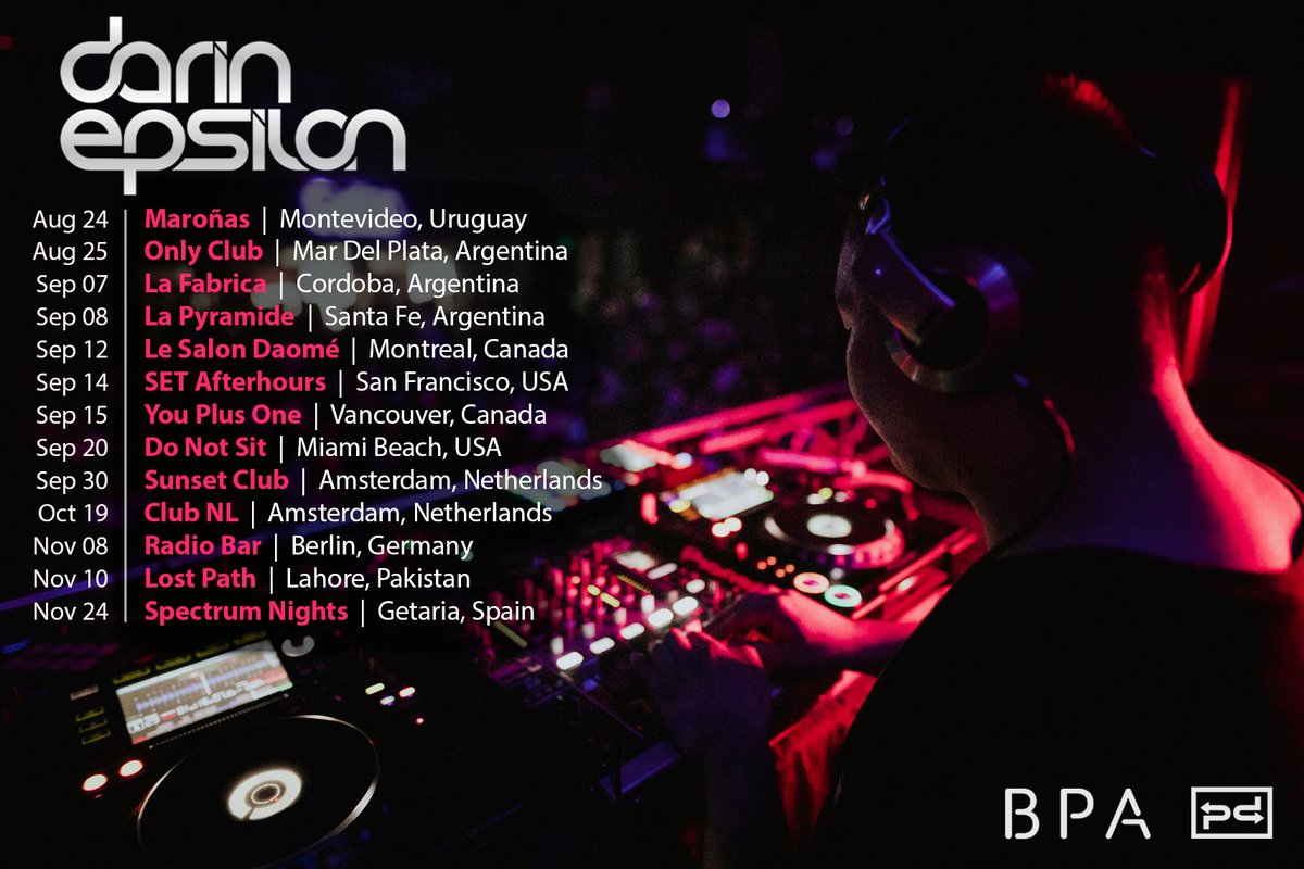 bpamusicuk's tweet photo. Catch @DarinEpsilon behind the decks sharing his "perspectives" all around the globe this fall! 🇺🇾 🇦🇷 🇨🇦 🇺🇸 🇳🇱 🇩🇪 🇵🇰 🇪🇸
#BPAAgency #BPAArtist #DarinEpsilon https://t.co/J7Y7jmrX9j