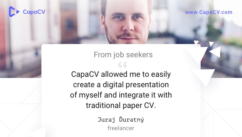 CapaCv's tweet image. "CapaCV allowed me to easily create a digital presentation of myself and integrate it with traditional paper CV." - Juraj Ďuratný, freelancer

Visit buff.ly/2BhpAMX

#jobsearch #jobhunt #jobopening #hiring #nowhiring #resume #job #jobs #careers #employment #hr #digitalcv