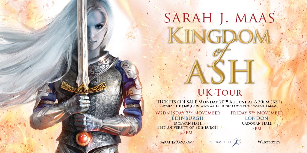 Sarah J. Maas fans, we’re so excited to announce the UK tour of Kingdom of Ash! Tickets go on sale on MONDAY 20th August at 18:30 (BST) via <a href="/Waterstones/">Waterstones</a>: we’ll post a link when tickets are on sale. GET. READY. #KingdomofAsh