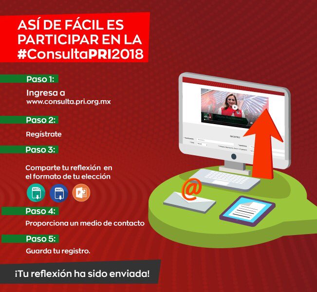 Para nuestro Partido tu opinión es muy valiosa, por ello te invitamos a que participes en la #ConsultaPRI2018. Entra a consulta.pri.org.mx y comparte con nosotros tu reflexión en el formato de tu preferencia. ✅