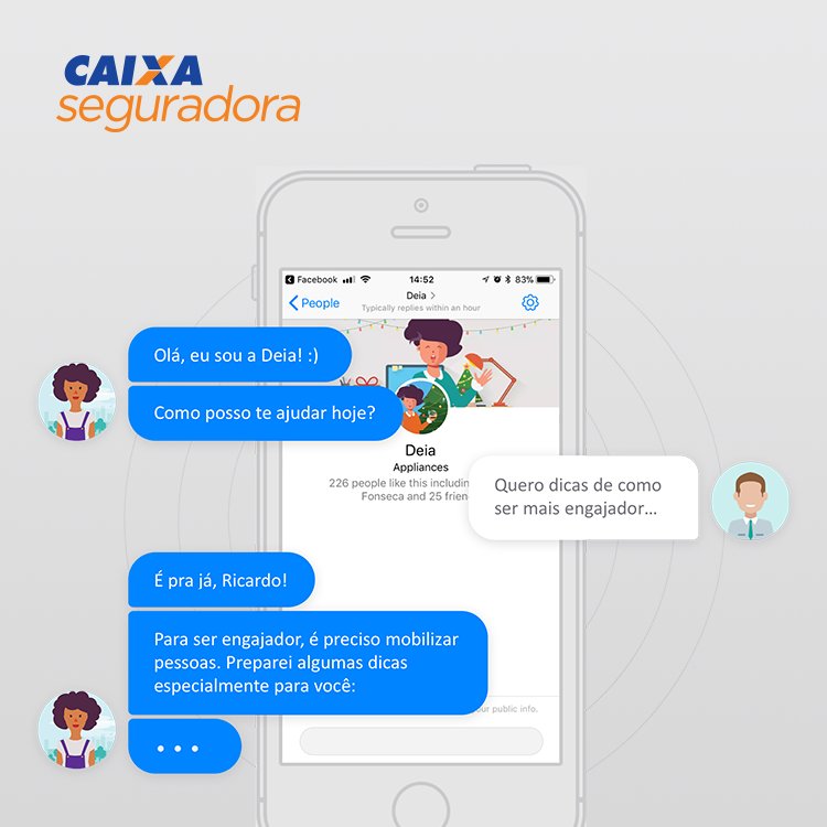 novatics's tweet photo. Desenvolvemos um #chatbot de Facebook para a Caixa Seguradora. A Deia foi criada para capacitar os colaboradores da seguradora, afim de aprender a atender os seus clientes com no "Novo jeito de atender" (novo #branding da marca). Veja mais sobre o case: https://t.co/Y5a1WCafd2 https://t.co/IZe4in8JfJ