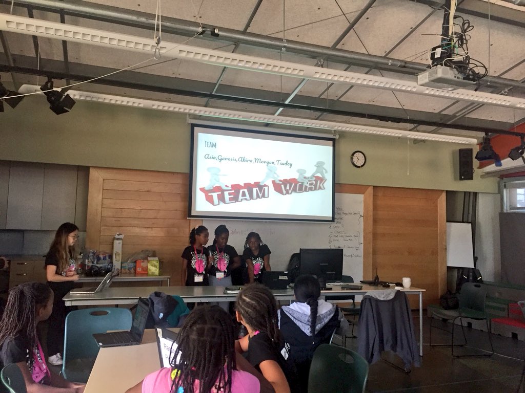 BlackGirlsCode's tweet photo. Team work is very important right now as the girls are practicing their presentation for this afternoon to close out our second and final session of this year’s #BGCBayArea summer camp! #SummerofCode2018 https://t.co/ko2hqcnk97
