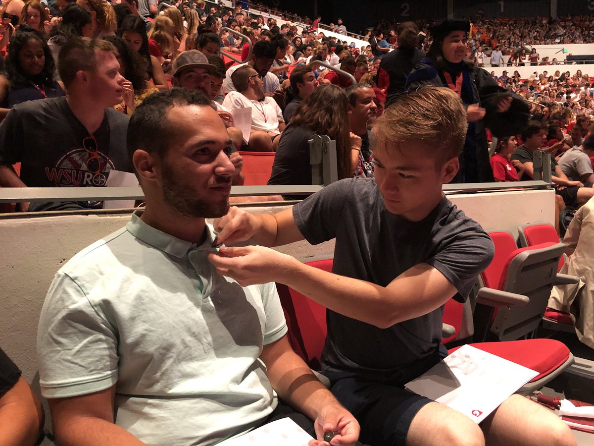 CollegeAccess's tweet photo. Pinning Ceremony! “You now share a common bond. You are now #Cougs“  -@WSU_Cougar_Pres  #CougsRising https://t.co/Bl9QZjtkRV