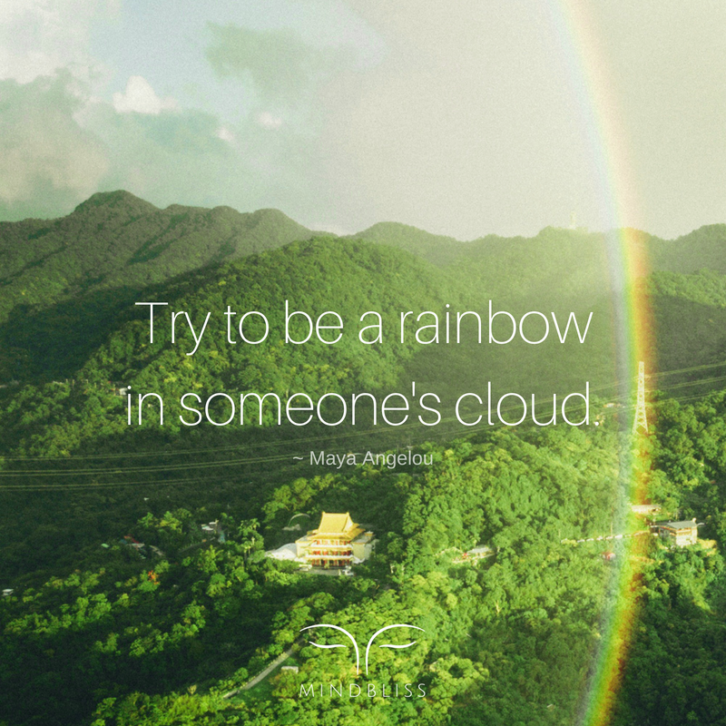 MindblissInc's tweet photo. "I've had so many rainbows in my clouds," Dr. Maya Angelou says, recalling the people who showed her kindness when life got tough. "Be a blessing to somebody." https://t.co/n0ByEAp0ow