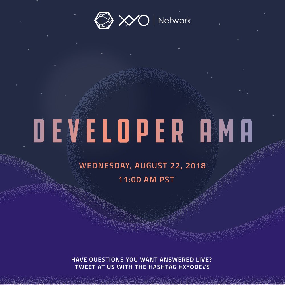 OfficialXYO's tweet photo. SAVE THE DATE for our #Developer #AMA on Wednesday, August 22nd! Tweet us your questions ahead of time β #XYODevs and we'll see you there! https://t.co/3NzPSnmABT