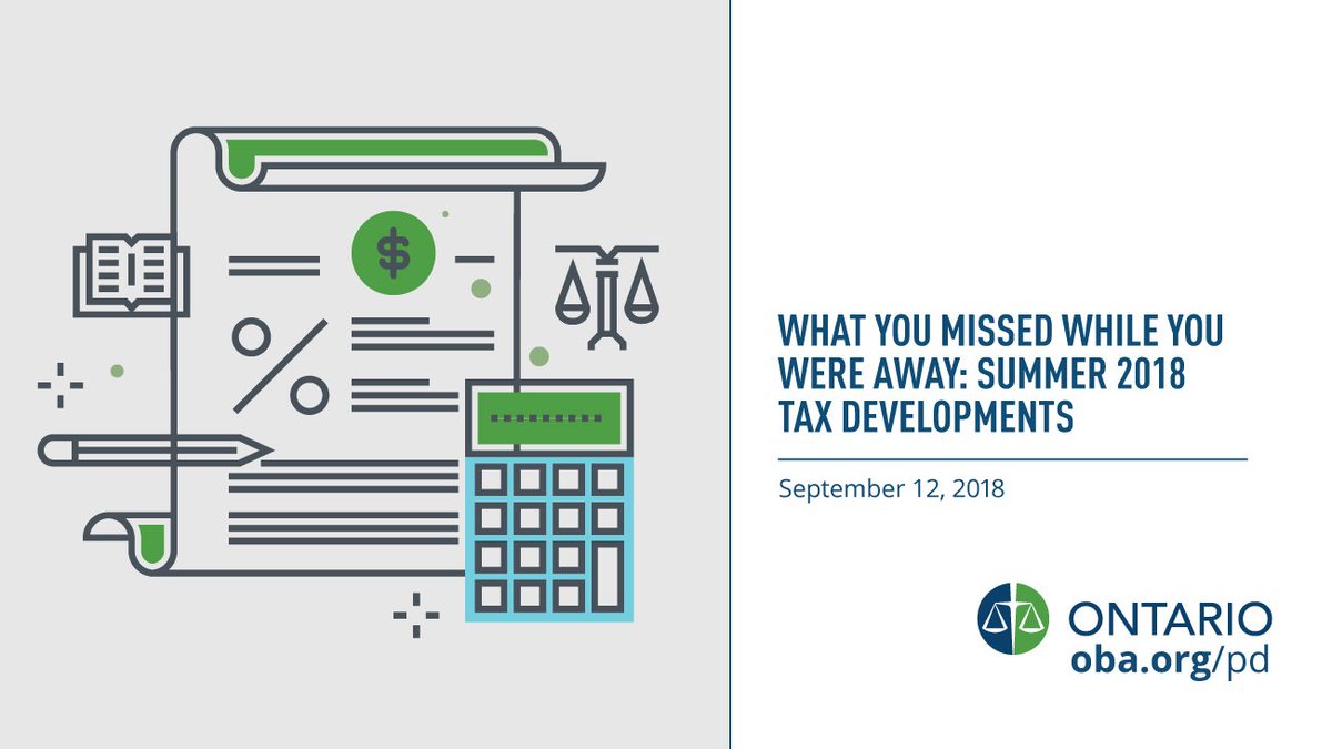 OBAlawyers's tweet photo. Hear from Genevieve Lille (@PwCLawLLP), David Stevens (@gowlingwlg_ca), & Jeffrey Trossman (@BlakesLaw) and hit the ground running this September with an understanding of the most current tax law developments. To register, visit: https://t.co/9O8hgJd8lM #OBAcpd #OBAtax https://t.co/nX0iJTBSMy