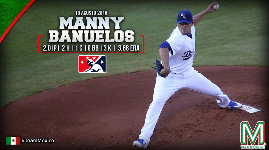 <a href="/ManBanuelos/">Manny Banuelos</a> lanzó 2 entradas en las que ponchó a 3 bateadores con <a href="/okc_dodgers/">Oklahoma City Dodgers</a>, sucursal Triple-A de <a href="/LosDodgers/">Los Dodgers</a> 

#TeamMéxico🇲🇽