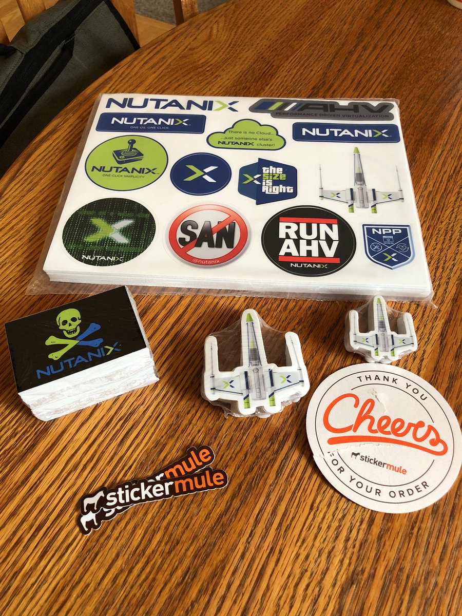 chrbanes's tweet photo. Got my @nutanix order from @stickermule today! Hit me up if you need some and you’ll be at #VMworld2018 https://t.co/JIUOFL9FXl