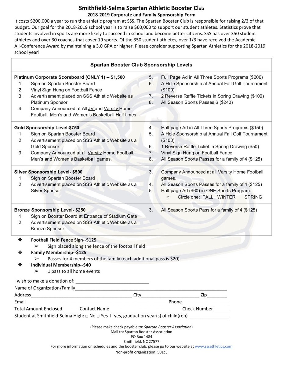The 2018-2019 school year has begun for all fall athletics in Spartan Country. The first football game is tonight at Princeton HS, come out and support. But, with the start of the school year the booster club is selling sponsorships and booster passes for the year. <a href="/SSS_Spartans/">SSS High School</a>