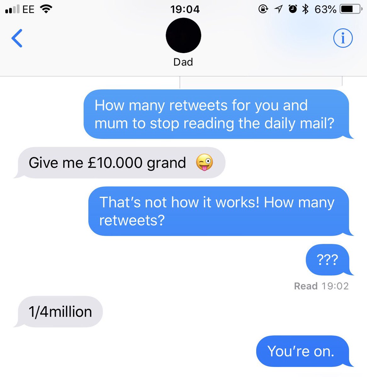 Thought I’d give this a try. <a href="/TheLastLeg/">Dan</a> <a href="/StopFundingHate/">Stop Funding Hate</a> and the rest of you need to help me reach 250,000 retweets so my parents stop reading The Daily Mail. A deal is a deal. #isitok #stopfundinghate