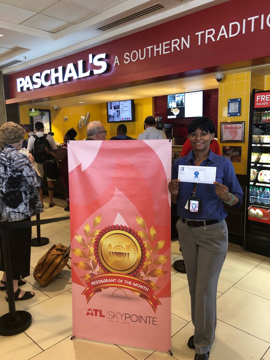 ConcessionsIntl's tweet photo. Congratulations to our Paschal’s Restaurant Team at Hartsfield-Jackson Atlanta Airport on being selected as Restaurant of the Month for July 2018! Be sure to stop in and see us next time you’re in ATL Airport, Concourse B Foodcourt! #cintl #Paschals #GoodFood #SouthernFood https://t.co/CZoXKyjLS8