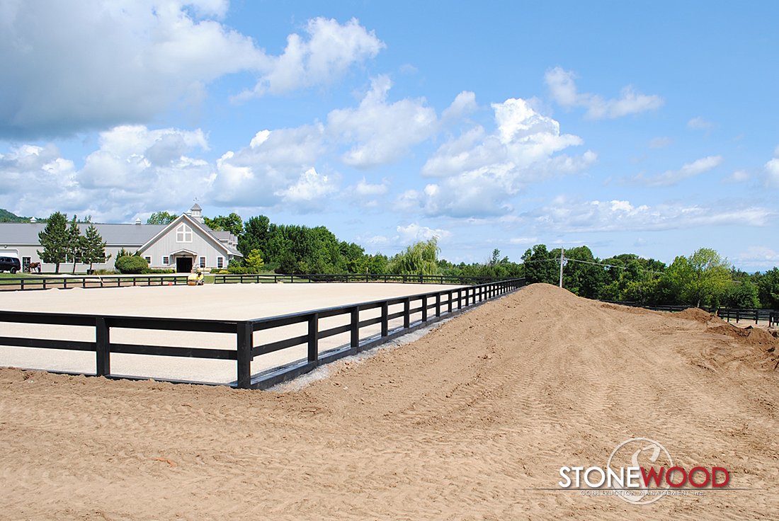 StonewoodMgmt's tweet photo. A mid-construction snap of the recent new ring construction for @braeburn.farms , showing a west view of the ring.
@footingfirst
#BraeburnFarms #horsefooting #ridingring #outdoorring #outdoorarena #Collingwood #paddock #footingfirst #barnbuilders #barndesign #horsebarndesign # https://t.co/f3FcFVUKWu