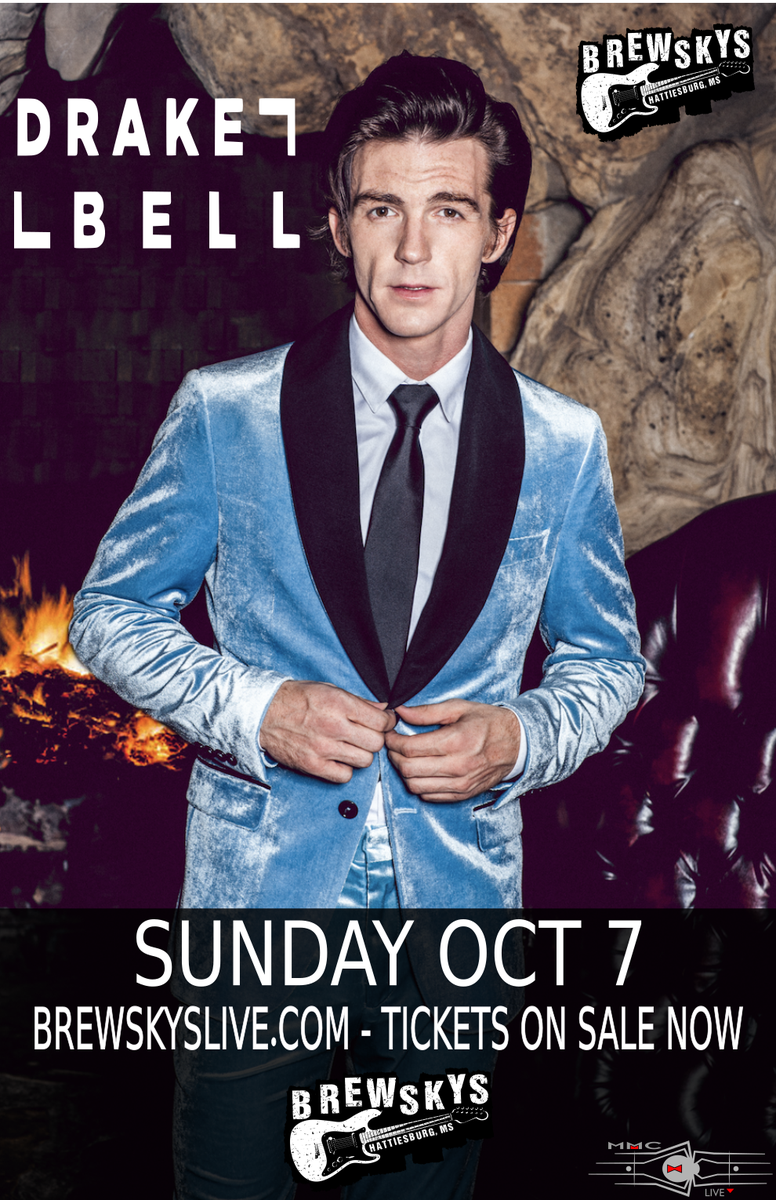 BrewskysHatti's tweet photo. Guess who's coming to Brews?? Drake Bell will be here Oct 7th, tickets on sale now, only $15 in advance. https://t.co/aoUPMgkHjz