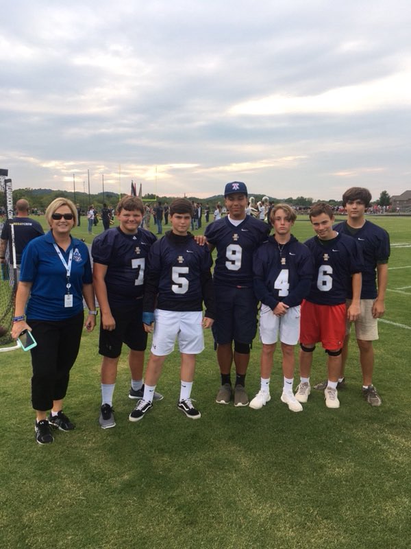 wcsTSMS's tweet image. TSMS Thunder Family Night at Independence High School. TSMS football team captains and Coach Montgomery representing on the field tonight. #teamthunder