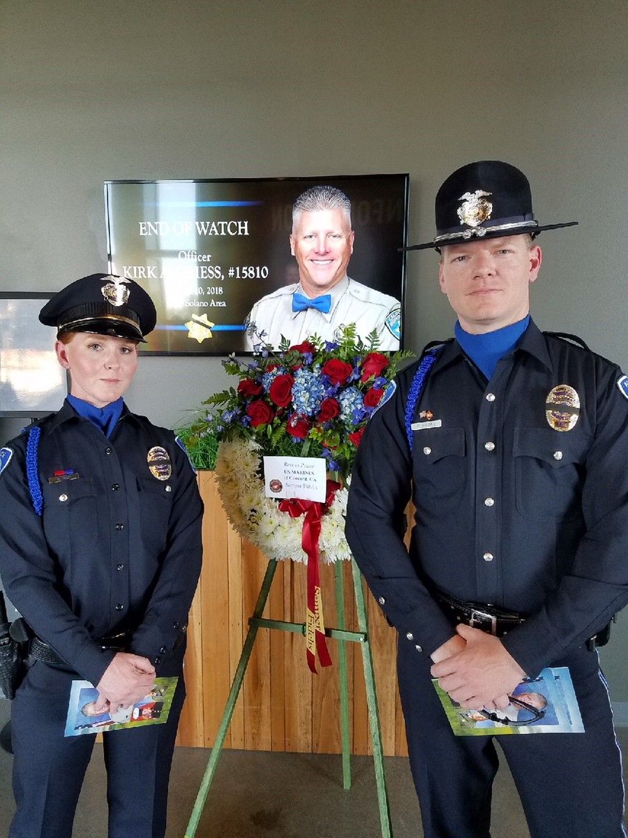 Our Honor Guard attended services celebrating the life of CHP Officer Kirk  Griess today. Our thoughts continue to be with his family, friends and  everyone at the Solano CHP Office. Thank you,