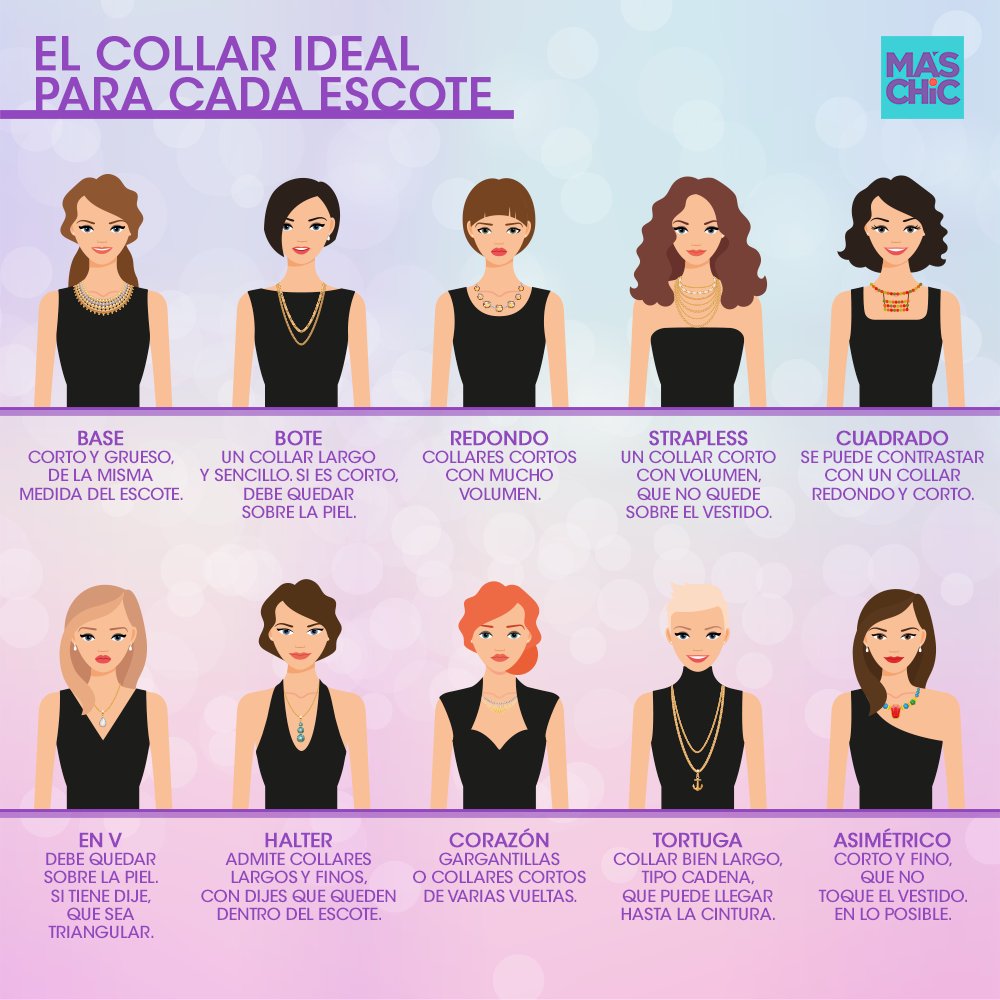 Más Chic on Twitter: "A la hora de un accesorio para combinar con tu vestido de fiesta, debes tener en cuenta el tipo de escote para que tu look resulte armonioso.