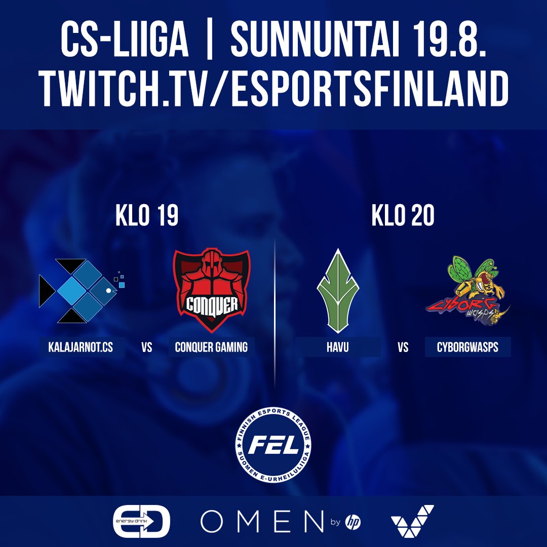 esportsfinland's tweet image. Sunnuntaina kaksi #CSliiga-matsia Twitchissä! Illan isäntänä @HavuTV!

➡️ twitch.tv/esportsfinland

Klo 19
kalajarnot.cs (ex-NYYRIKKI) vs. @ConquerGamingFI

Klo 20
@HAVUgaming vs. CYBORGWASPS

#esportsfi #csgofi #OMENbyHP #veikkaus #edenergydrink