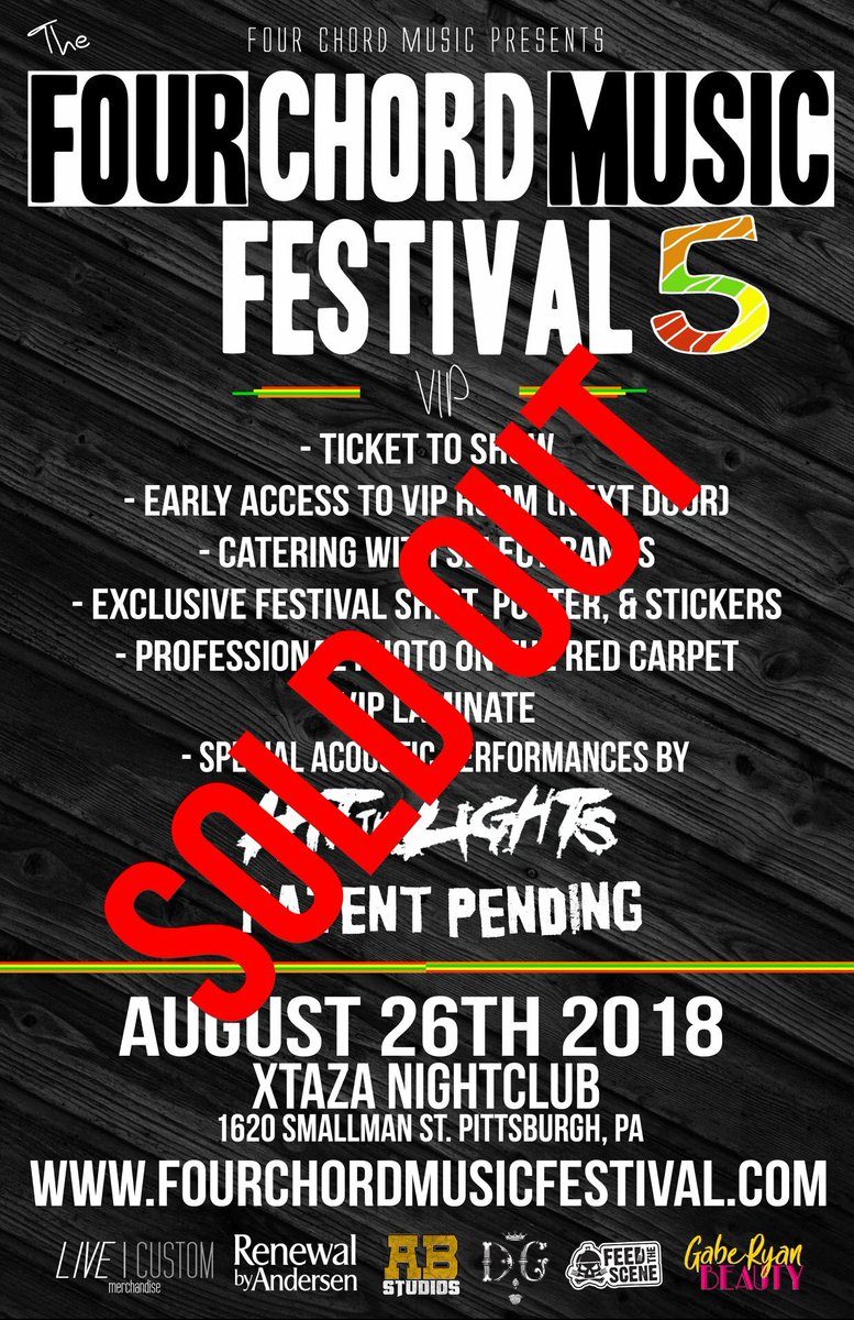 The 5th annual <a href="/4chordmusicfest/">Four Chord Music Festival</a> is only 9, yes 9, days away. Tickets are moving quick so don’t miss out. Don’t miss the fest, the pre fest and our custom beer: showclix.com/event/four-cho…