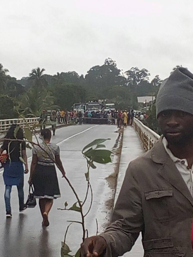 eliesmith's tweet photo. Where are soldiers &amp; police to shoot &amp; kill these protesters who have blocked the roads into Kribi since morning?Or is it bc they aren't Anglos hence they still got their lives?Why kill only Anglos &amp; safeguard francophone  protesters?Double standards typical of a failed nation! https://t.co/ChmXxXiTHi