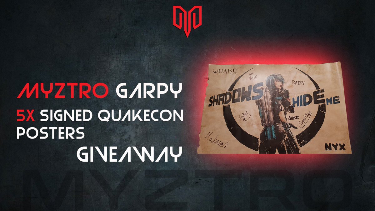 myztrogarpy's tweet photo. Announcing Myztro GaRpY QuakeCon Giveaway!!!
- Follow @myztrogarpy
- Follow @MyztroGaming
- RT
- Like
- Use our Gleam URL for extra entries https://t.co/Lo5IZiXGx9
#QuakeChampions #QuakeCon #ZOWIEXP https://t.co/LzPCtt6e4l