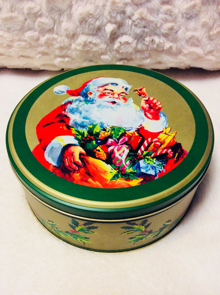 Vintage 1950s SANTA Tin Box Avocado Green Holly Collectible etsy.me/2L2fJu3 via @Etsy #tin #box #etsy #vintage #christmas #santa #etsyshop