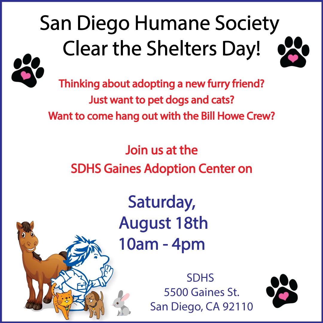 BHowePlumbing's tweet image. We hope to see you tomorrow at the San Diego Humane Society Clear the Shelters! Stop by and adopt, or just come and support this great event!  #adoptdontshop #SDHS #cleartheshelters #BillHowePets#SanDiego #SanDiegoCA @sdhumane