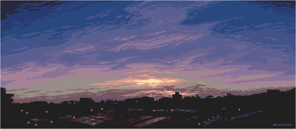 銀親 Ginoya בטוויטר ドット背景習作 夜明け Pixelart ドット絵